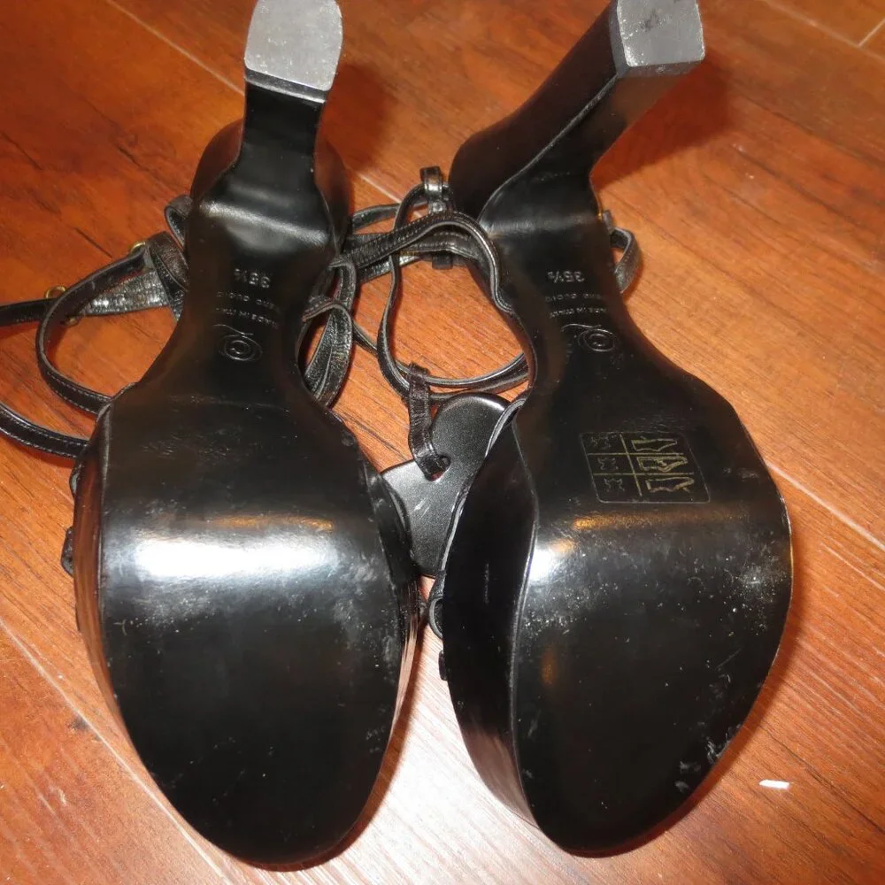 NNB ALEXANDER MCQUEEN Black "Heart" Double Ankle T Strap High Sandals - Picture 12 of 16